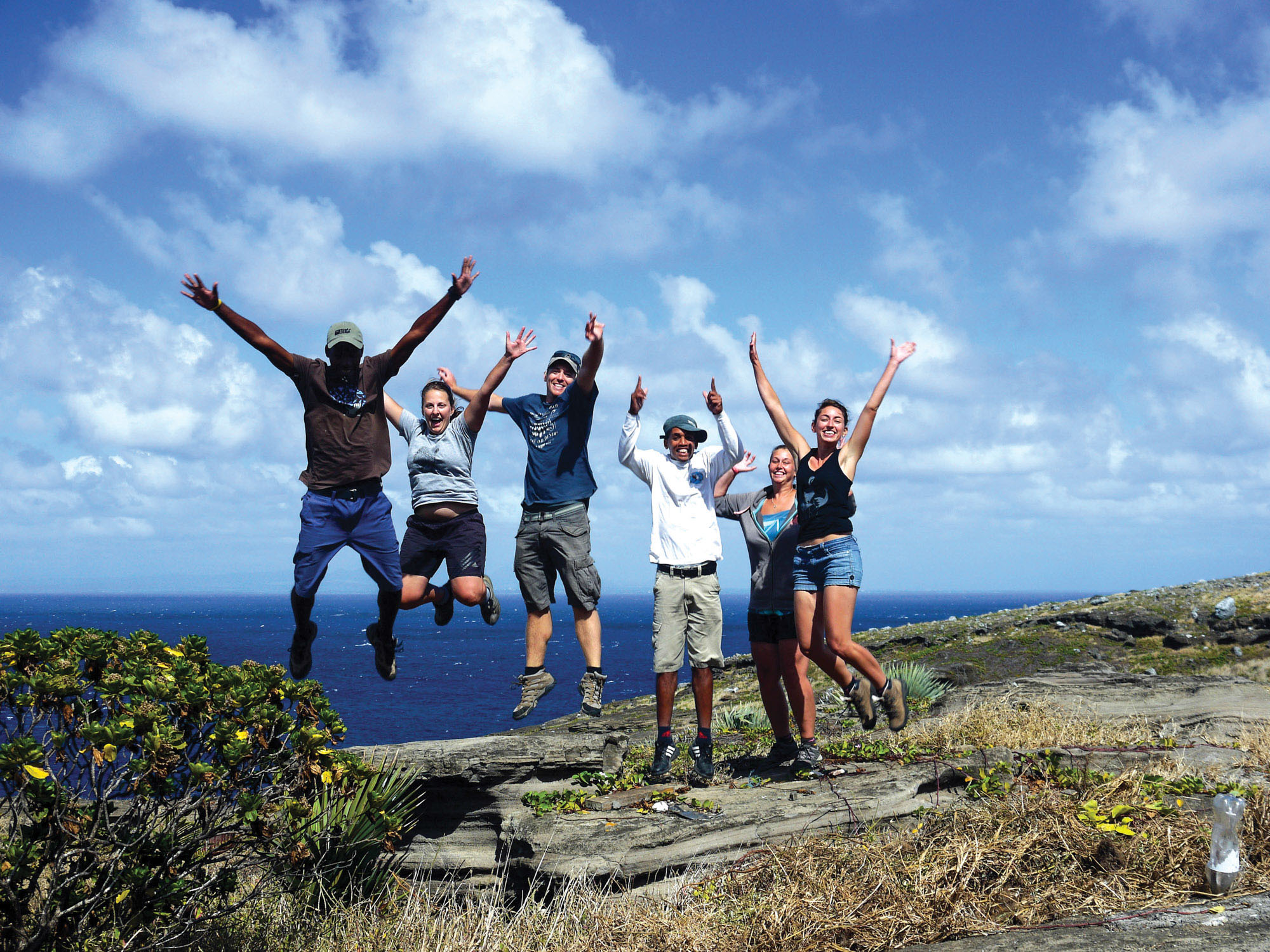 Durrell conservation team in Mauritius jump for joy